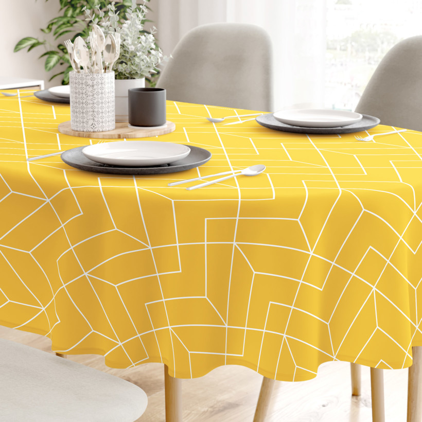 Față de masă 100% bumbac - mozaic galben - ovală