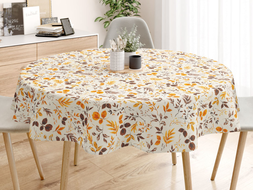 Față de masă decorativă LONETA - model 537 frunze în maro și portocaliu - rotundă