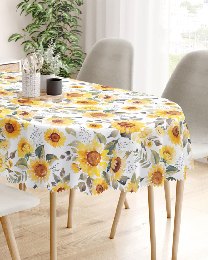 Față de masă teflonată - flori de floarea-soarelui - ovală
