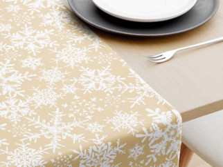 Napron de masă din bumbac de Crăciun - model 092 - fulgi de zăpadă pe auriu