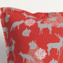 Față de pernă cu tiv decorativ LONETA - model 427 de Crăciun - animale sălbatice pe roșu