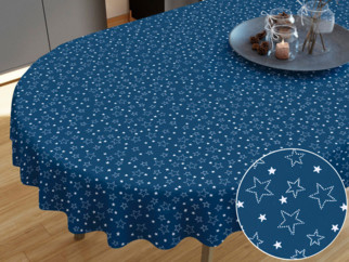 Față de masă din bumbac - model 016 - steluțe albe pe albastru - ovală