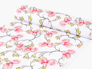 Țesătură teflonată pentru fețe de masă - model 064 magnolii roz - lățime 155 cm