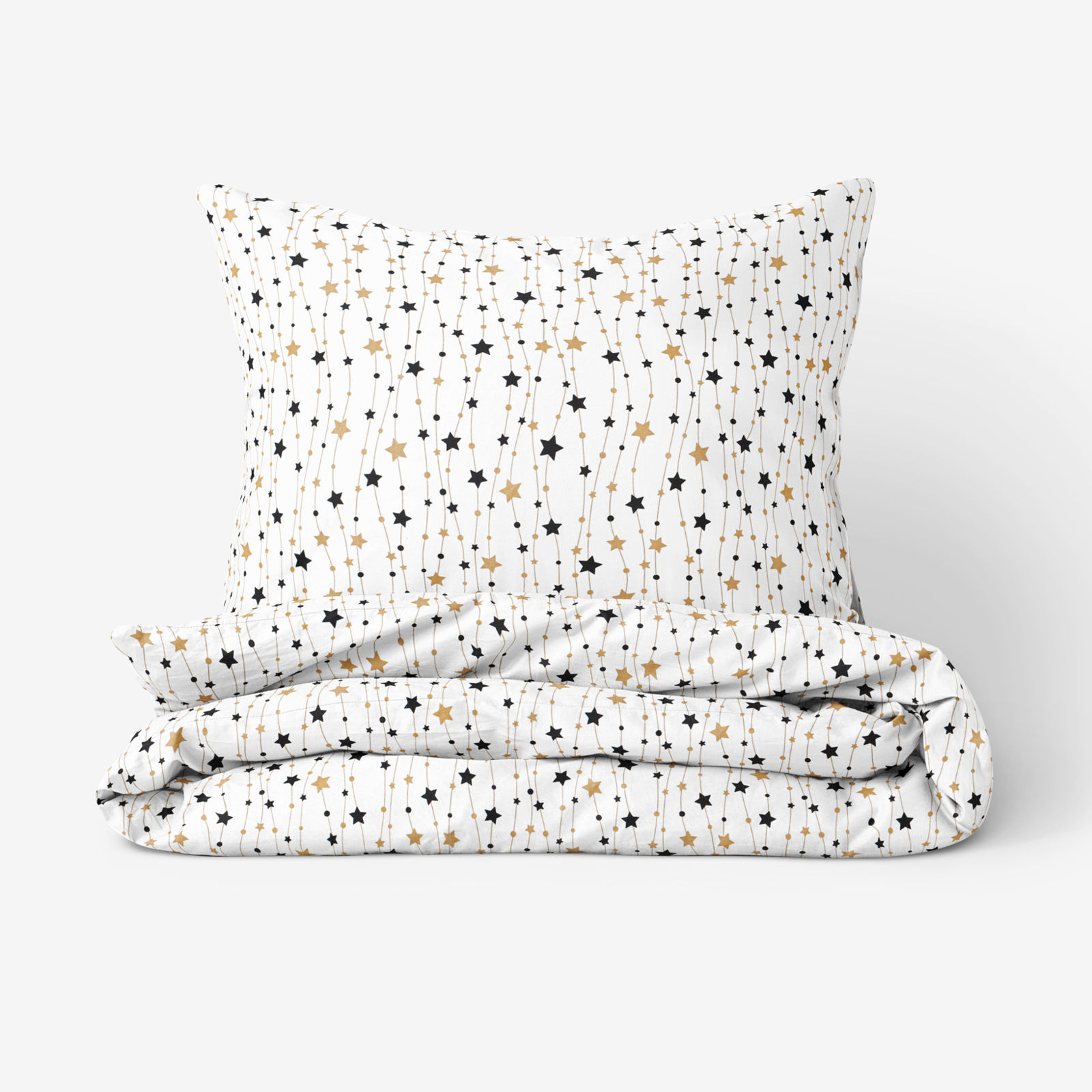 Lenjerie de pat 100% bumbac - steluțe aurii și negre pe alb