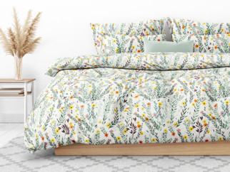 Lenjerie de pat din 100% bumbac - model 061 flori și frunze pictate