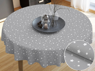 Față de masă din bumbac - model 513 - steluțe albe pe gri deschis - rotundă