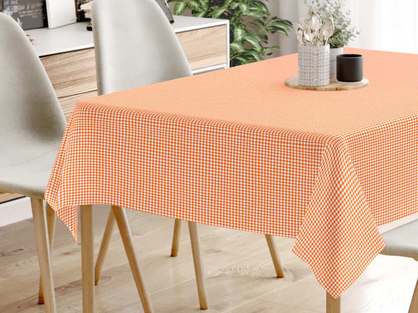 Față de masă decorativă MENORCA - carouri mici portocalii și albe