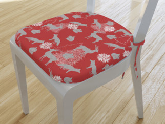 Pernă pentru scaun colțuri rotunde 39x37cm LONETA - model 427 de Crăciun - animale sălbatice pe roșu