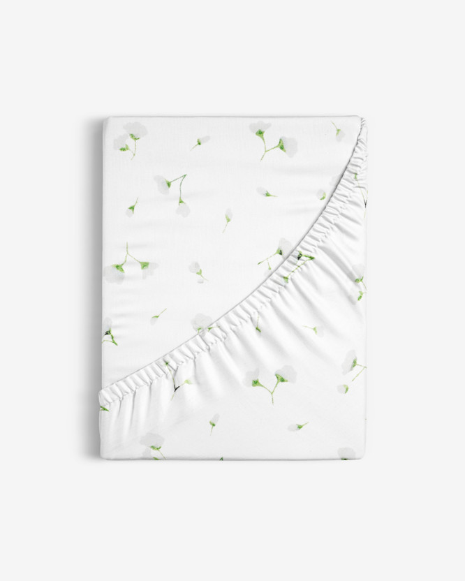 Cearceaf de pat bumbac 100% cu elastic - flori mici pe alb