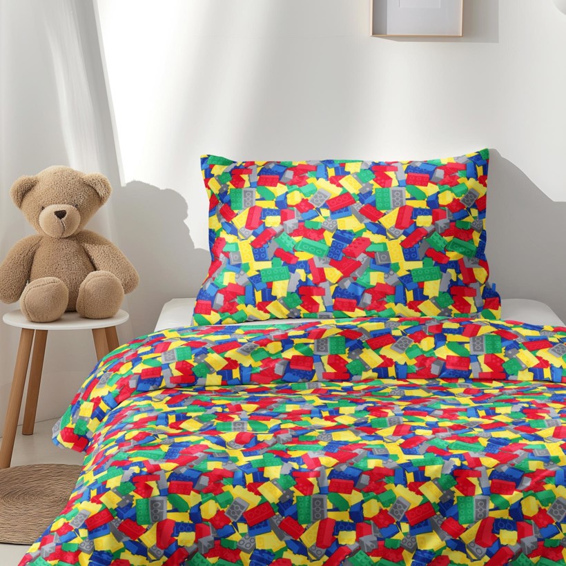 Lenjerie de pat pentru copii din 100% bumbac -  lego colorat