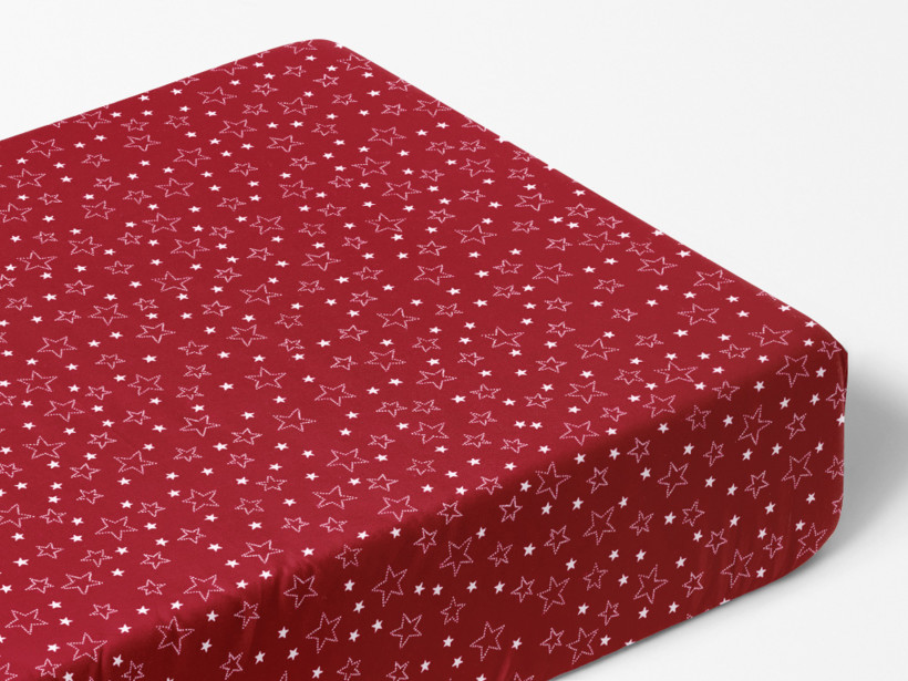 Cearceaf de pat 100% bumbac cu elastic - steluțe albe pe roșu