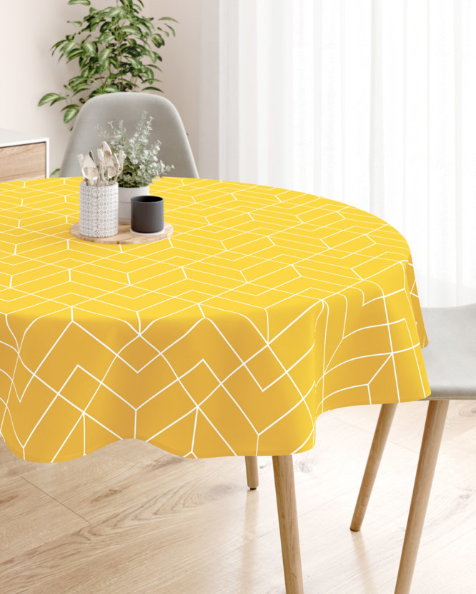 Față de masă 100% bumbac - mozaic galben - rotundă