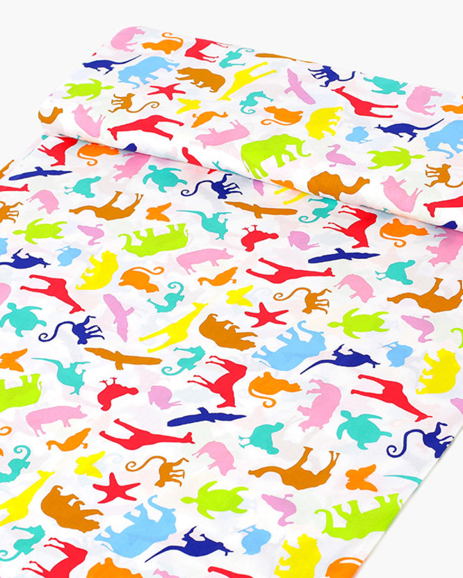 Țesătură SIMONA 100% bumbac - animale colorate din zoo