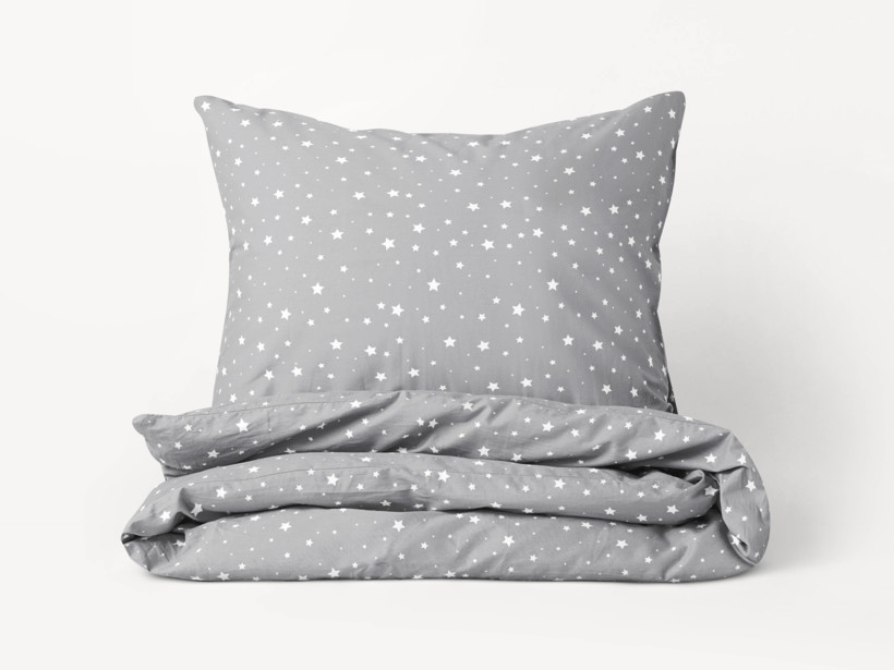 Lenjerie de pat din 100% bumbac - steluțe albe pe gri deschis