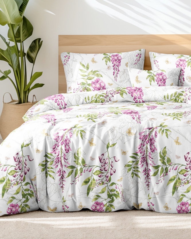 Lenjerie de pat din bumbac satinat Deluxe - flori wisteria