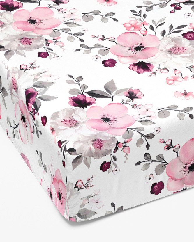 Cearceaf de pat bumbac 100% cu elastic - flori de cireș Sakura