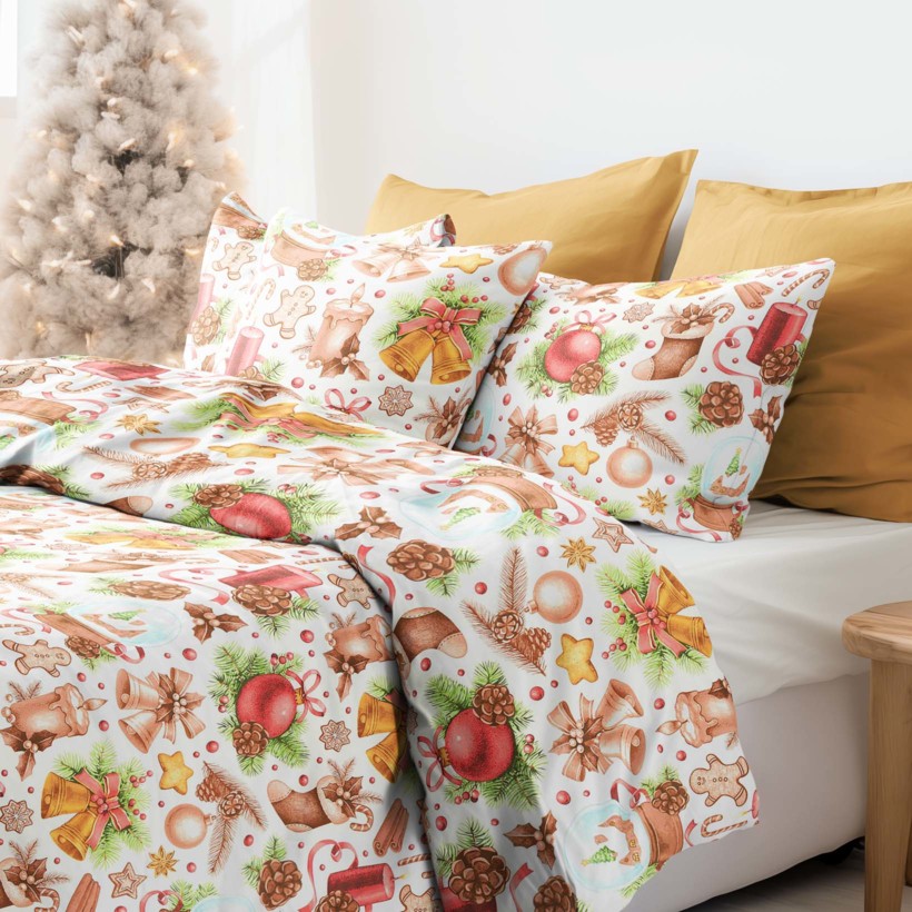 Lenjerie de pat din 100% bumbac - decorațiuni de Crăciun pe alb