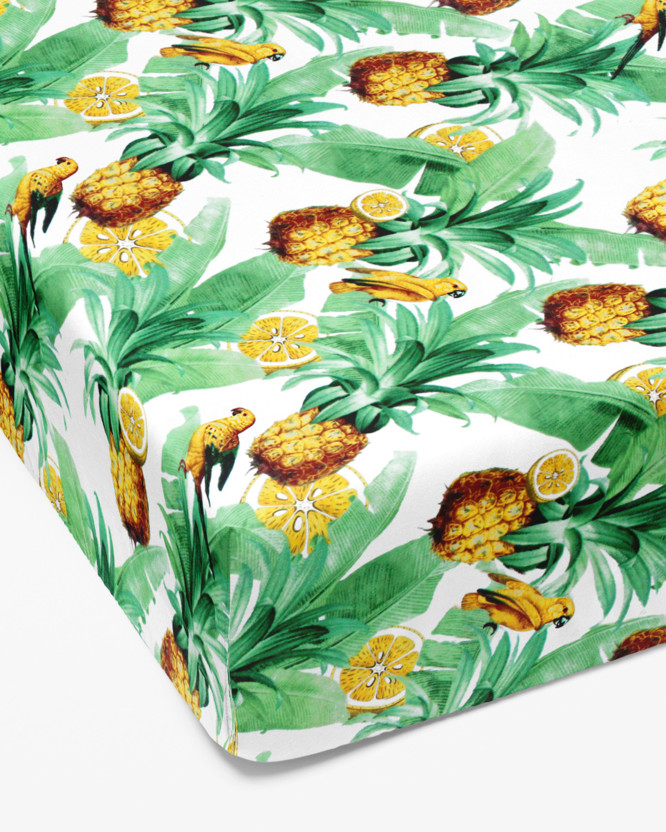 Cearceaf de pat bumbac 100% cu elastic - paradis tropical