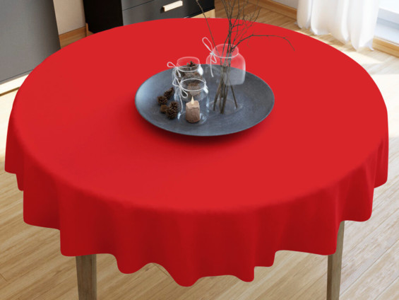 Față de masă din bumbac - roșie - rotundă