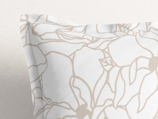 Față de pernă din bumbac cu tiv decorativ - model 1028 flori bej deschis pe alb