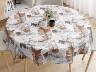 Față de masă decorativă LONETA - model 543 pene gri și maro - rotundă