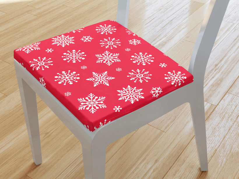 Pernă pentru scaun 38x38 cm - model de Crăciun 1127 fulgi de zăpadă pe roșu
