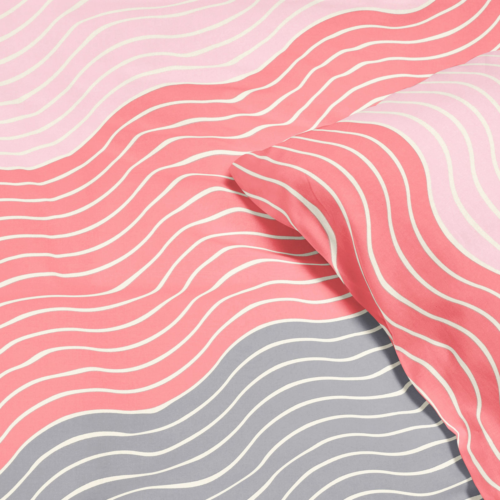 Lenjerie de pat din bumbac satinat Deluxe - valuri roz și gri