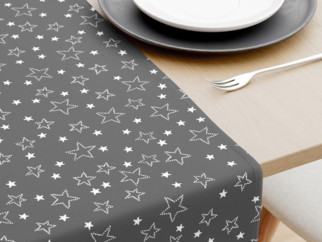 Napron de masă din bumbac - model 017 - steluțe albe pe gri
