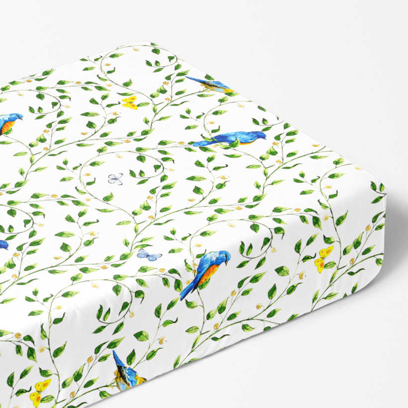 Cearceaf de pat bumbac 100% cu elastic - păsări colorate în grădină