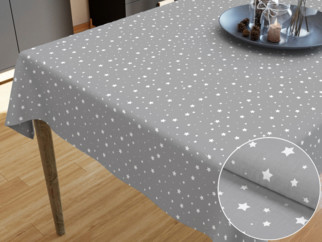 Față de masă din bumbac - model 513 - steluțe albe pe gri deschis