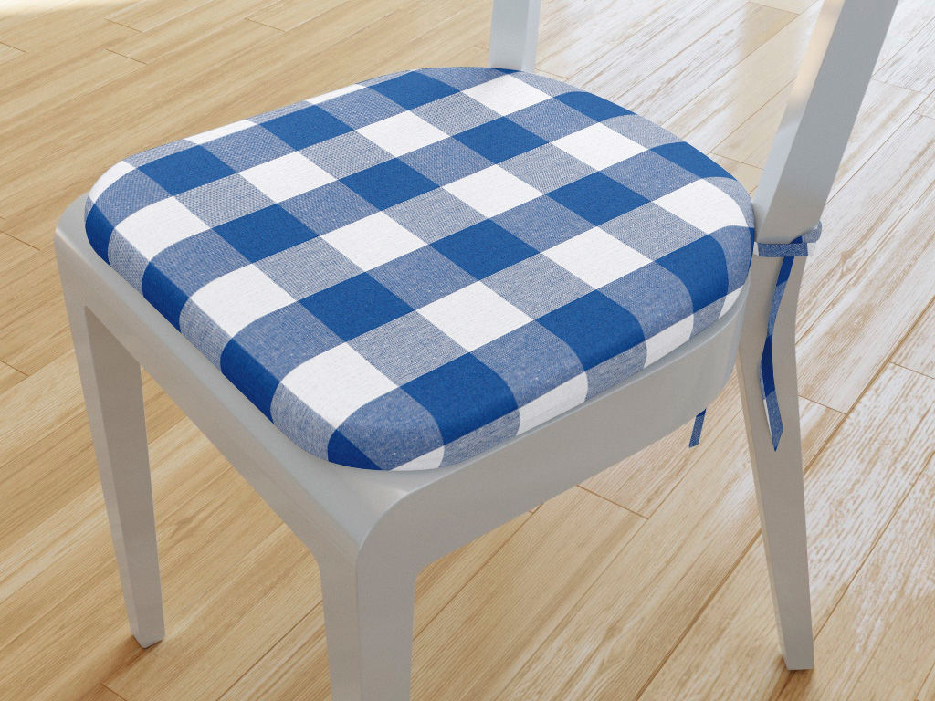 Pernă pentru scaun rotundă din bumbac 39x37cm - KANAFAS - carouri mari albastre și albe