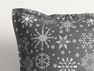 Față de pernă din bumbac cu tiv decorativ - model 091 de Crăciun - fulgi de zăpadă pe gri