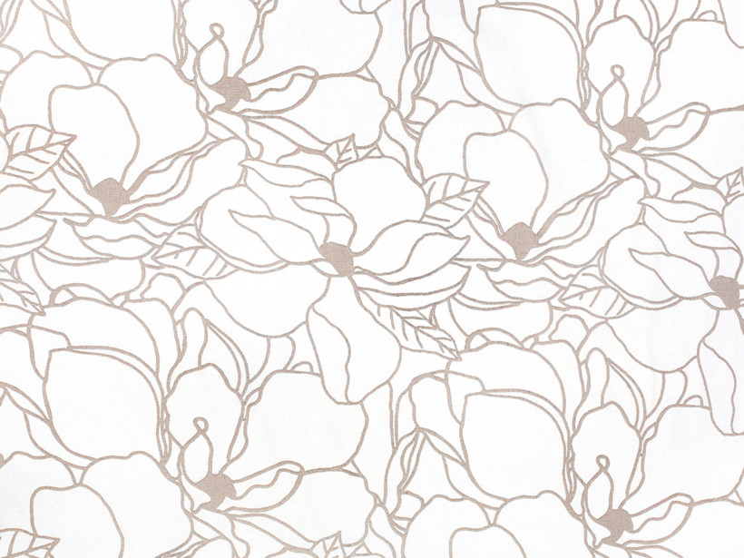 Țesătură SIMONA 100% bumbac - flori în bej deschis pe alb