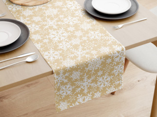 Napron de masă din bumbac de Crăciun - model 092 - fulgi de zăpadă pe auriu