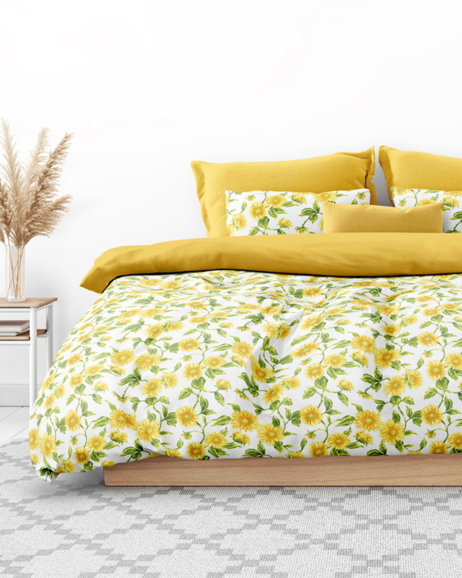 Lenjerie de pat Duo 100% bumbac - floarea-soarelui și Uni galben-miere