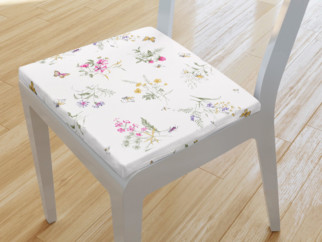 Pernă pentru scaun 38x38 cm - model 949 flori de câmp colorate pe alb