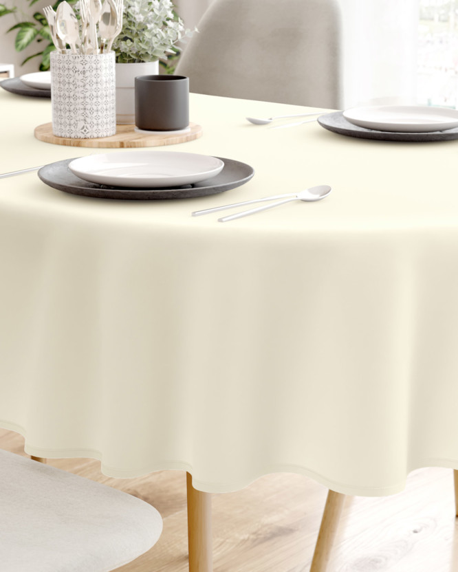 Față de masă decorativă Rongo Deluxe - crem cu luciu satinat - ovală