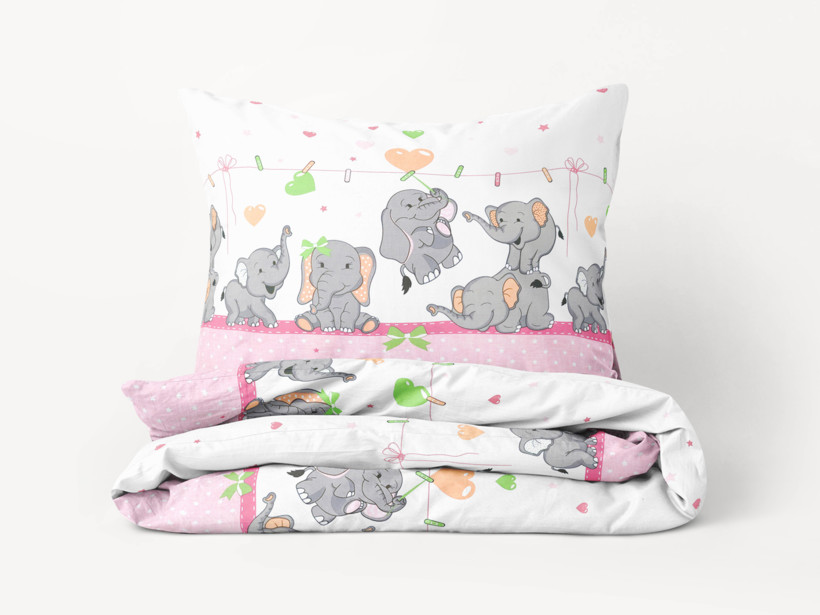 Lenjerie de pat pentru copii din 100% bumbac - elefanți roz