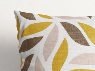 Față de pernă decorativă LONETA - model 544 frunze geometrice aurii și maro