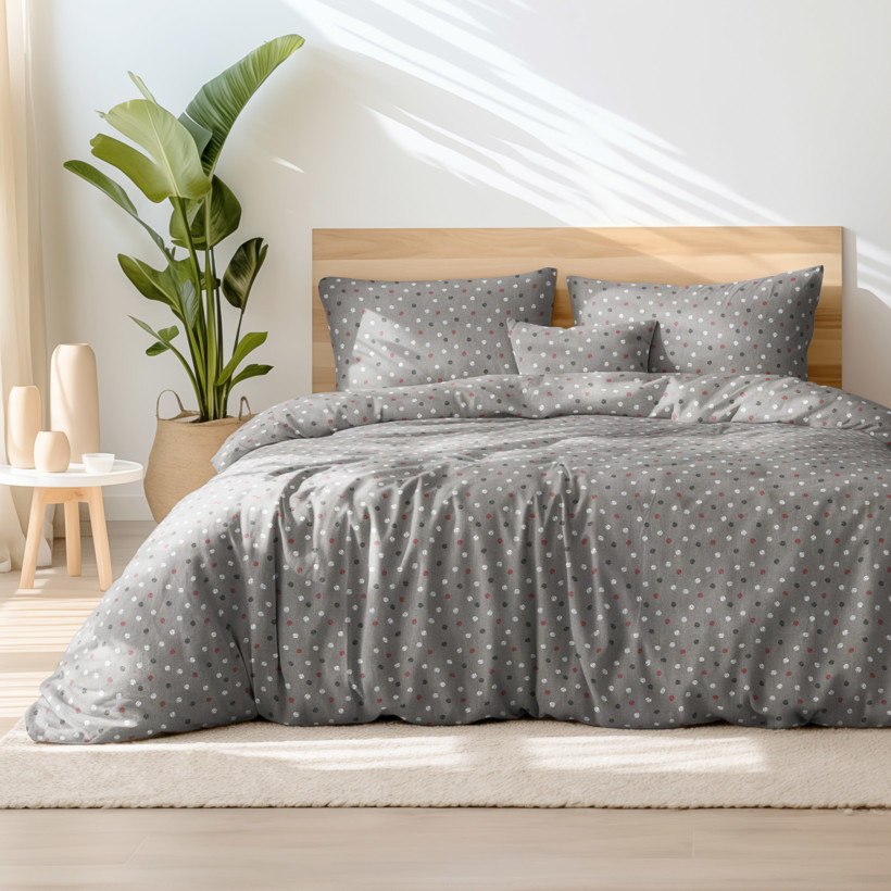 Lenjerie de pat din satin de lux - buline colorate pe gri închis