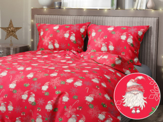 Lenjerie de pat din bumbac - model 1061 de Crăciun - spiriduși și steluțe pe roșu