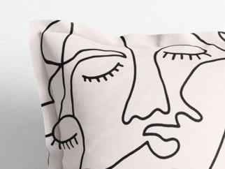 Față de pernă 100% bumbac cu tiv decorativ - model 079 fețe abstracte pe bej