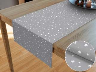 Napron de masă din bumbac - model 513 - steluțe albe pe gri deschis