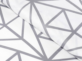 Țesătură din bumbac satinat Deluxe - model 1050 forme geometrice gri pe alb - metraj - lățime 240 cm