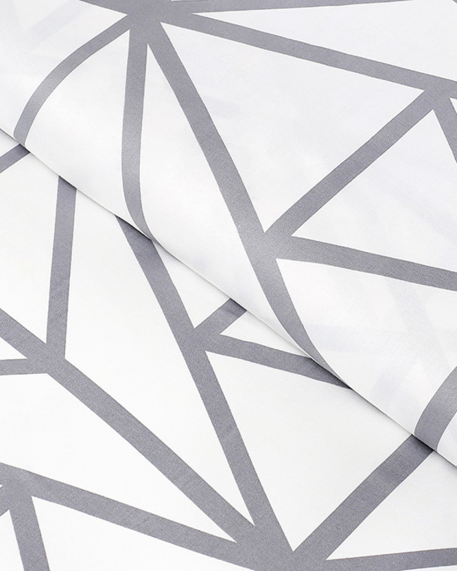 Țesătură din bumbac satinat Deluxe - forme geometrice gri pe alb