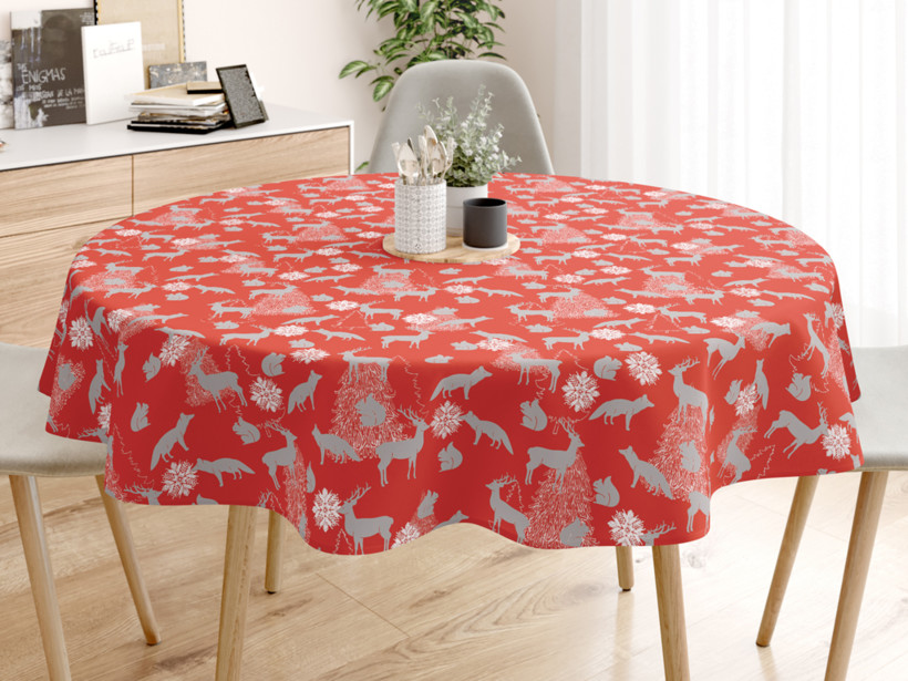 Față de masă decorativă LONETA - animale sălbatice pe roșu - rotundă