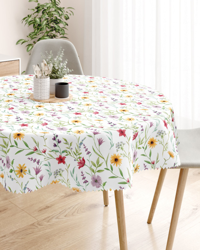 Față de masă teflonată - flori colorate de primăvară - rotundă