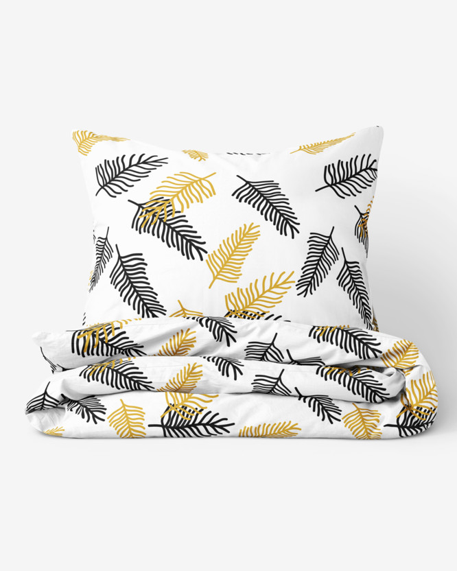 Lenjerie de pat de lux din bumbac satinat - frunze de palmier negre și aurii