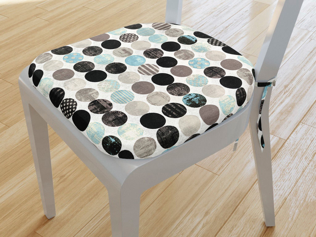 Pernă pentru scaun rotundă decorativă 39x37cm - VINTAGE - design cu cercuri și turcoaz