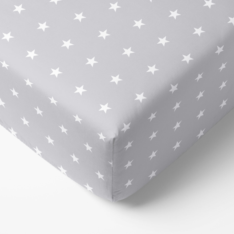 Cearceaf de pat bumbac 100% cu elastic - steluțe albe pe gri deschis